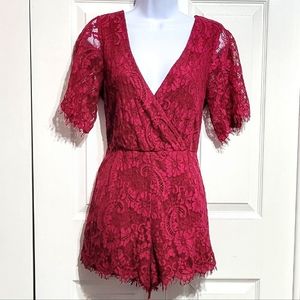 Francesca's Red Burgundy Lace Romper